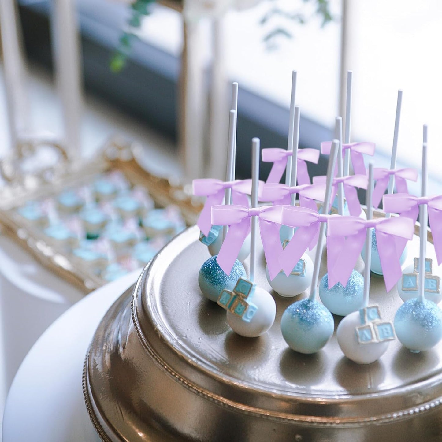 50Pcs Lilac Twist Tie Bows for Gift Wrapping 2.5" Satin Ribbon Bow for Treat Bags Cake Balloons Birthday Party Favors Wedding Decorations