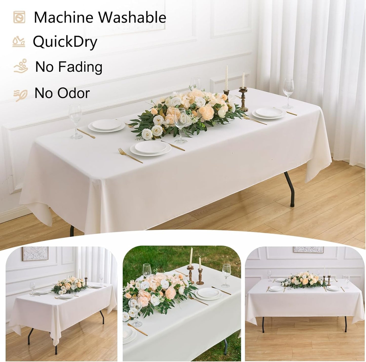 Ivory 6 Pack Polyester Table Cloth 60 x 126 Inch, Rectangle Tablecloths for 6 Foot Tables Washable Table Cloth for Party Wedding