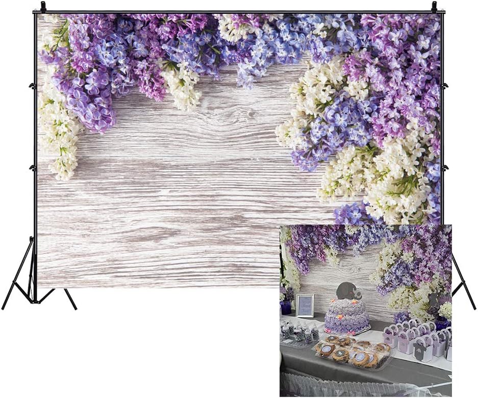 10x7ft Newborn Baby Wooden Plank Photography Backdrops Purple Lilac Flowers Bloom Bouquet Wooden Wall Girls Adults Portrait Photo Background Parties Events Decor Wallpaper Photo Studio Props