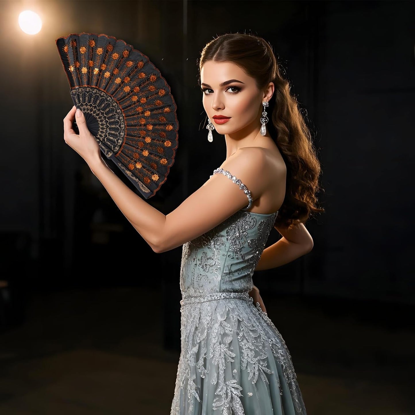 QIRMIZI 10 Pack Fabric Folding Handheld Fans, Perfect for Weddings, Parties, and Dancing,Orange