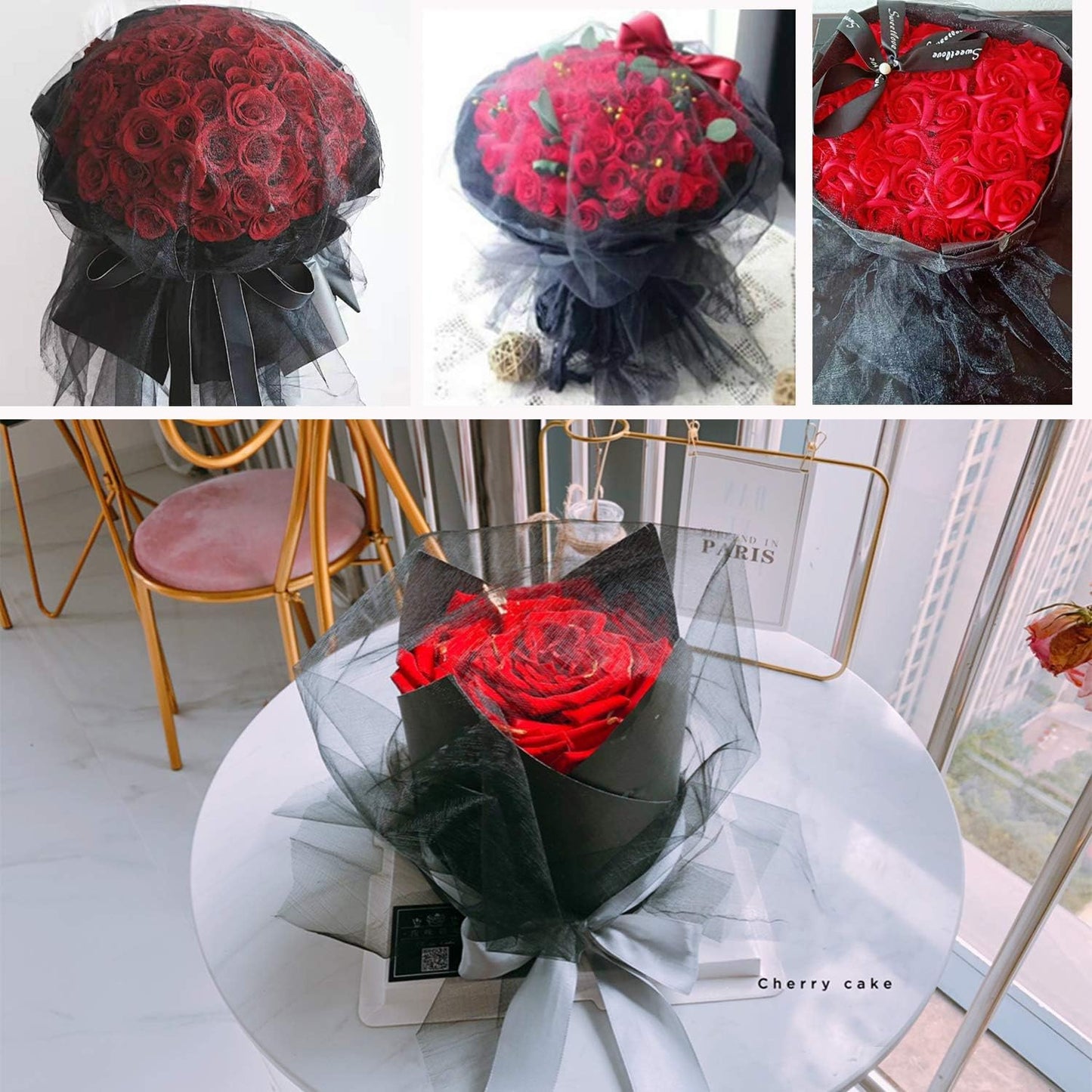 Crystal Organza Tulle Sheer Fabric Backdrop Curtains for Wedding Baby Shower Birthday Party Event Decor, 19” by 30 Yard (Black)