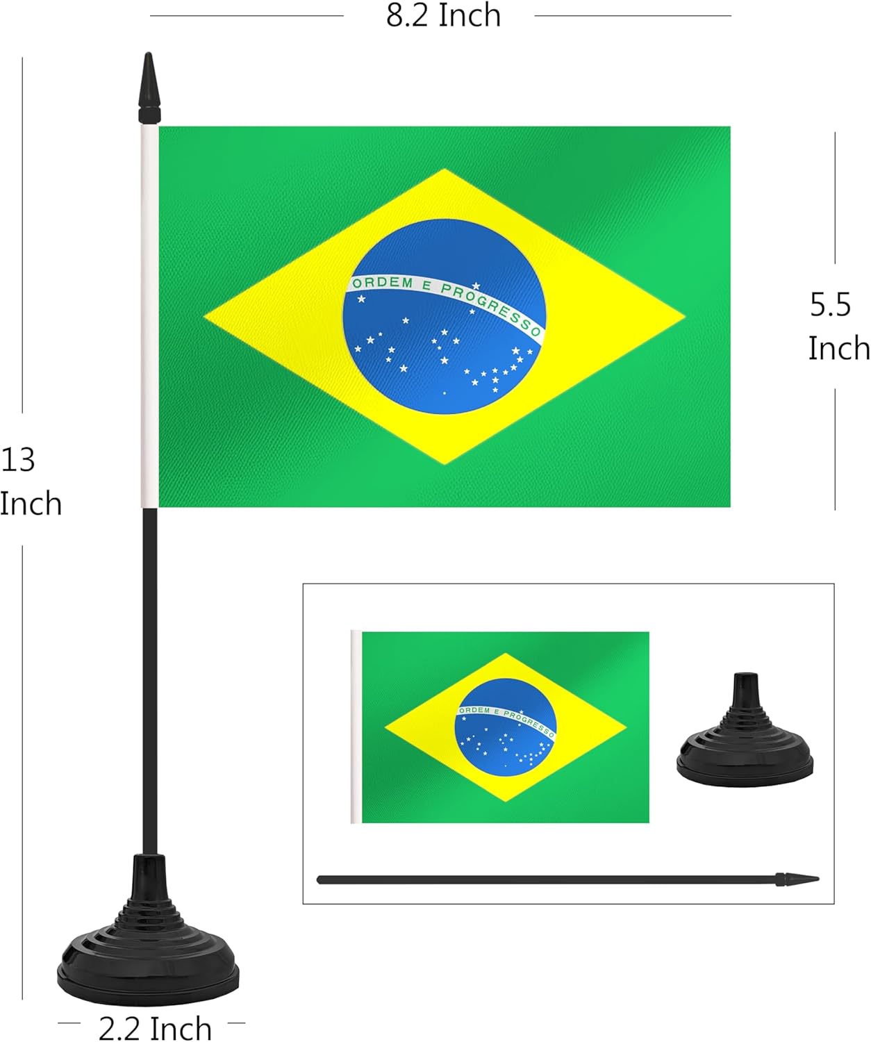 12 Pack Brazil Desk Flag Set, Brazilian Table Office Flag, Small Miniature Desktop Flag With Black Pole and Black Base, Classroom, Offices Meeting Desk Decoration (Brazil)