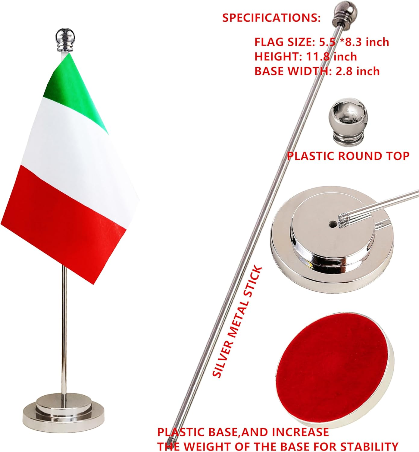 Italy Italian Deluxe Desk Flag Set Small Mini Miniature Italy Italian Table Desktop Flags,Festival Events Celebration,Office Decoration-2 Pack