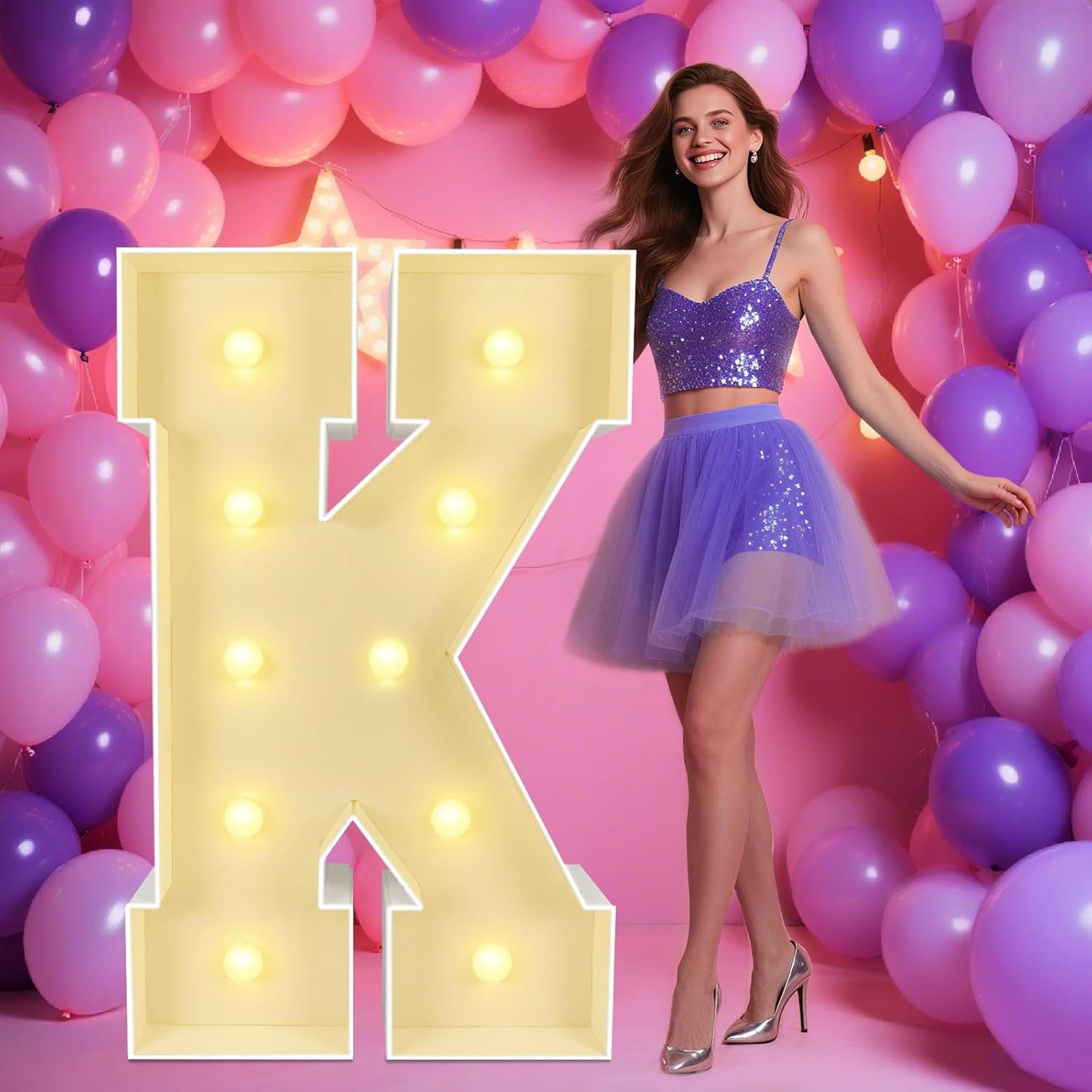 Marquee Light Up Letters: 4FT Large Decorative Signs for Party Decorations Baby Shower Birthday Wedding Engagement Anniversary, 4 Feet Tall Pre-Cut DIY Foamboard Letter K - Easy to Assemble