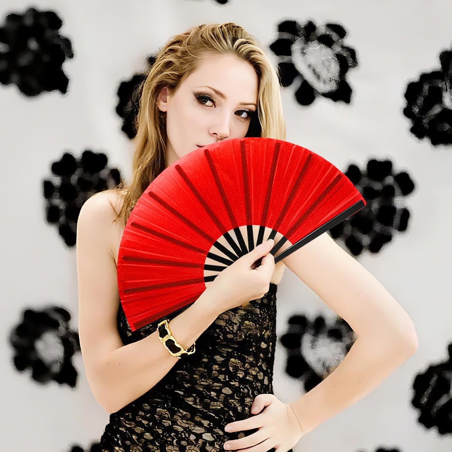 13inch Large Rave Fan Popping Clacking Fans for Line Dancing,Hand Fans for Women Foldable,Boots on The Ground Fan,Portable for Outdoor,Wedding,Party,Decoration (6pcs red)