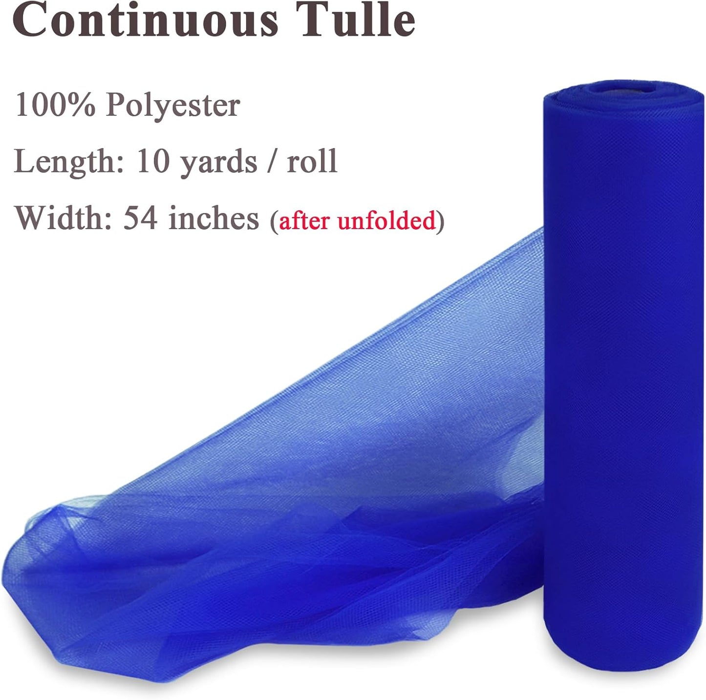 Royal Blue Tulle Fabric Rolls 54 Inch x 10 Yards Large Mesh Tull Bolt for Wedding, Garden Netting, Tutu Skirt, Party Decoration and Craft Supplies