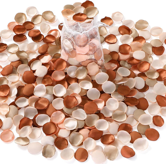 Alecono 𝟲𝟬𝟬𝙋𝙘𝙨 Silk Rose Petals, Faux Rose Petals Orange Rose Petals for Wedding Proposal Flower Girl Baket, Artificial Brown Fake Rose Petals for Night Table Decoration