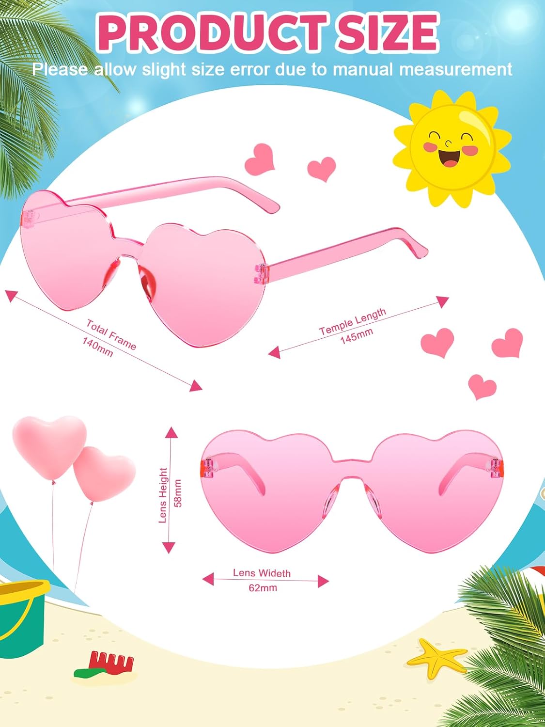 12 Pairs Heart Shaped Sunglasses for Women Colorful Glasses Fun Trendy Transparent Heart Sunglasses Party Favor (Pink, Rose Red)