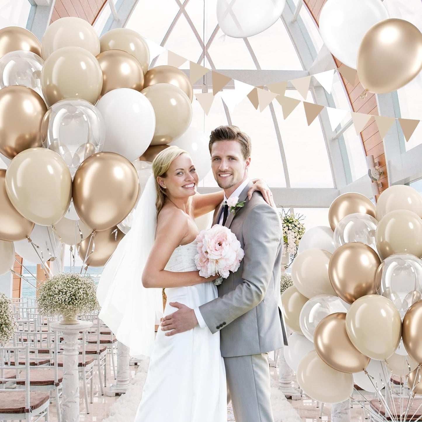 60pcs 12inch Beige White Gold Balloons, Metallic Gold Sand White Cream Beige Balloons for Engagement Wedding Baby Bridal Shower Birthday Party Decorations