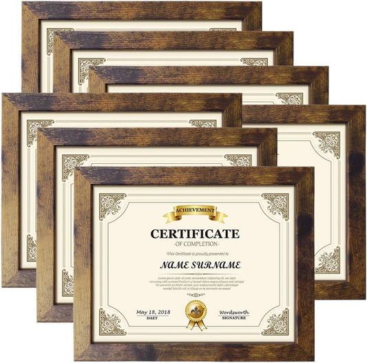 PETAFLOP 8.5x11 Picture Frame Rustic Certificate Frames Wall Tabletop Display Horizontally or Vertically, 7 Pack