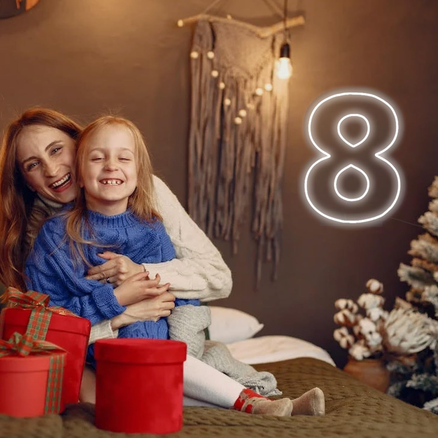 Number 8 Neon Sign for Birthday, 1.38ft Cool White USB Battery Powered Led Neon Sign for Party Wedding Anniversary Decor Light Sign (Number 8)