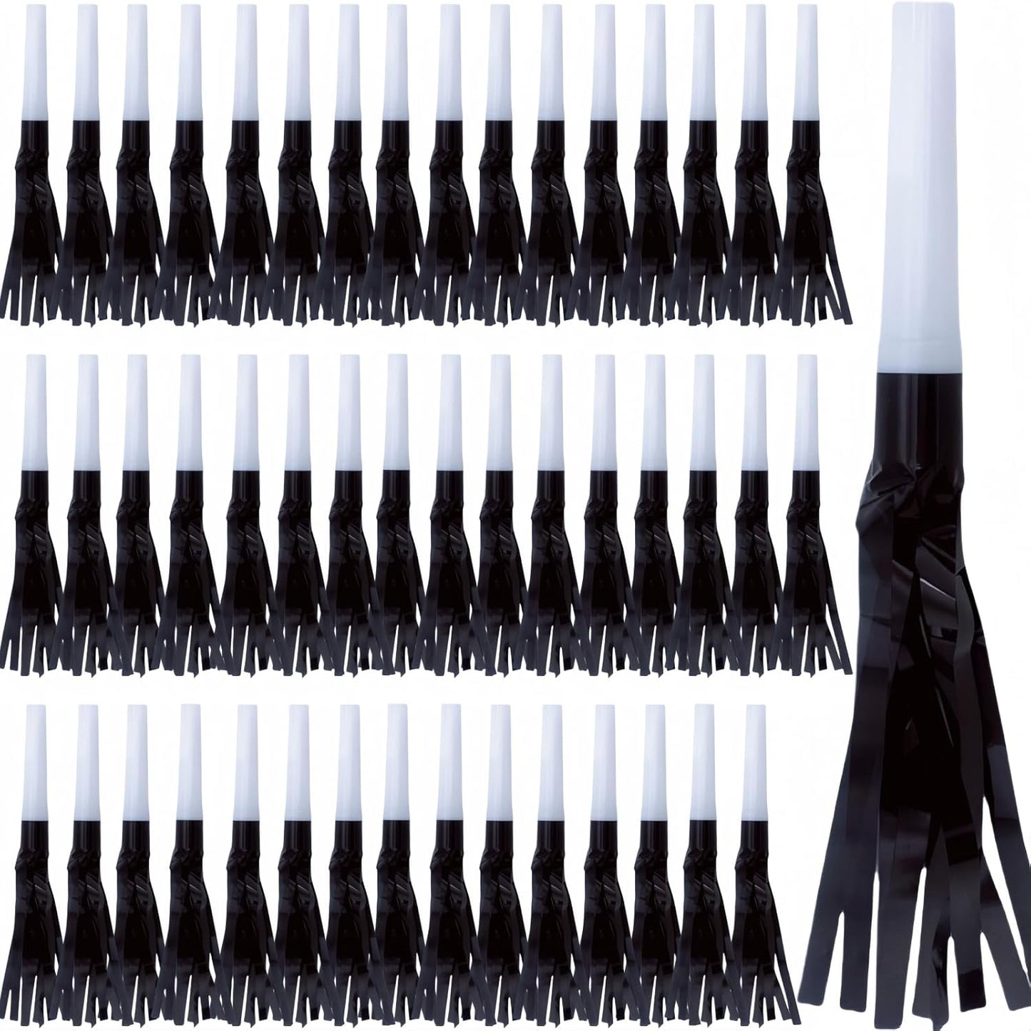 Party Blowers Metallic Fringed Noise Makers, 48 Pcs, Black, for Baby Shower, Kids Birthday, New Year Party