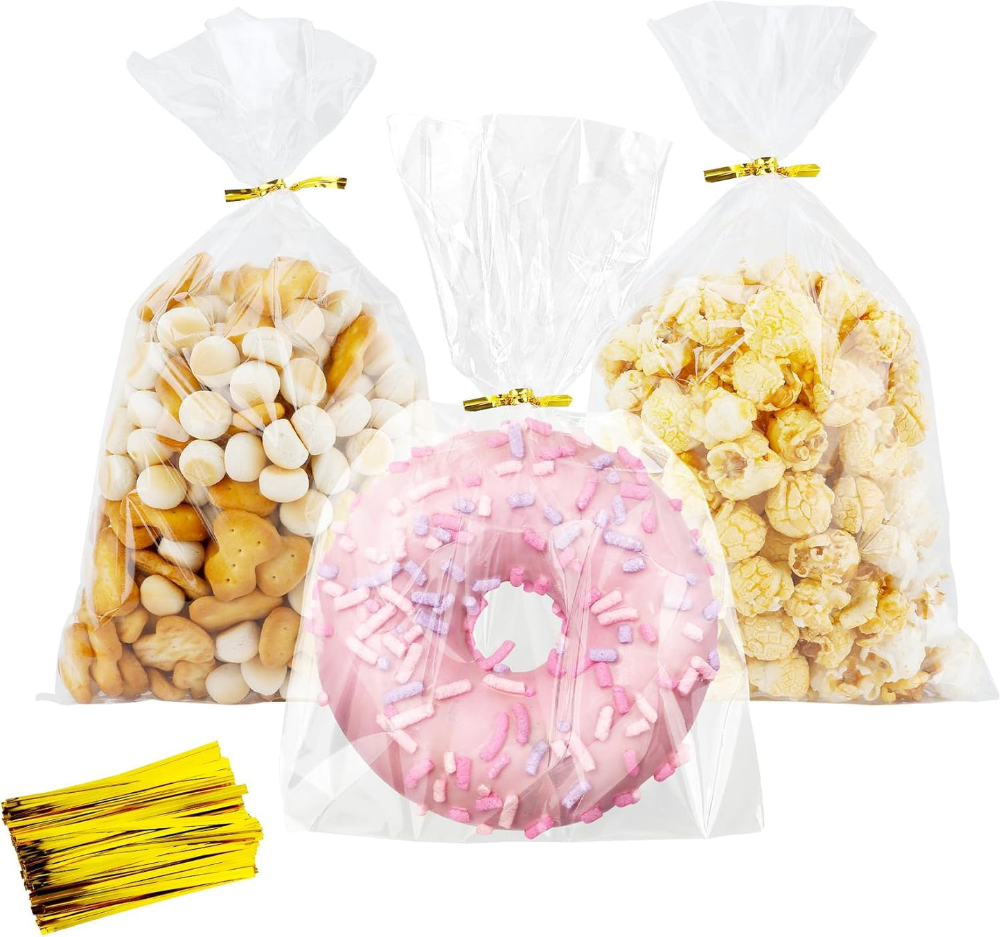 100 PCS Cellophane Treat Bags, Cidenbio 6x10 In Clear Cellophane Gift Bags with Twist Ties Plastic Goodie Bag for Party Favor Cookie Candy Popcorn Bakery Chocolate Gift Wrapping