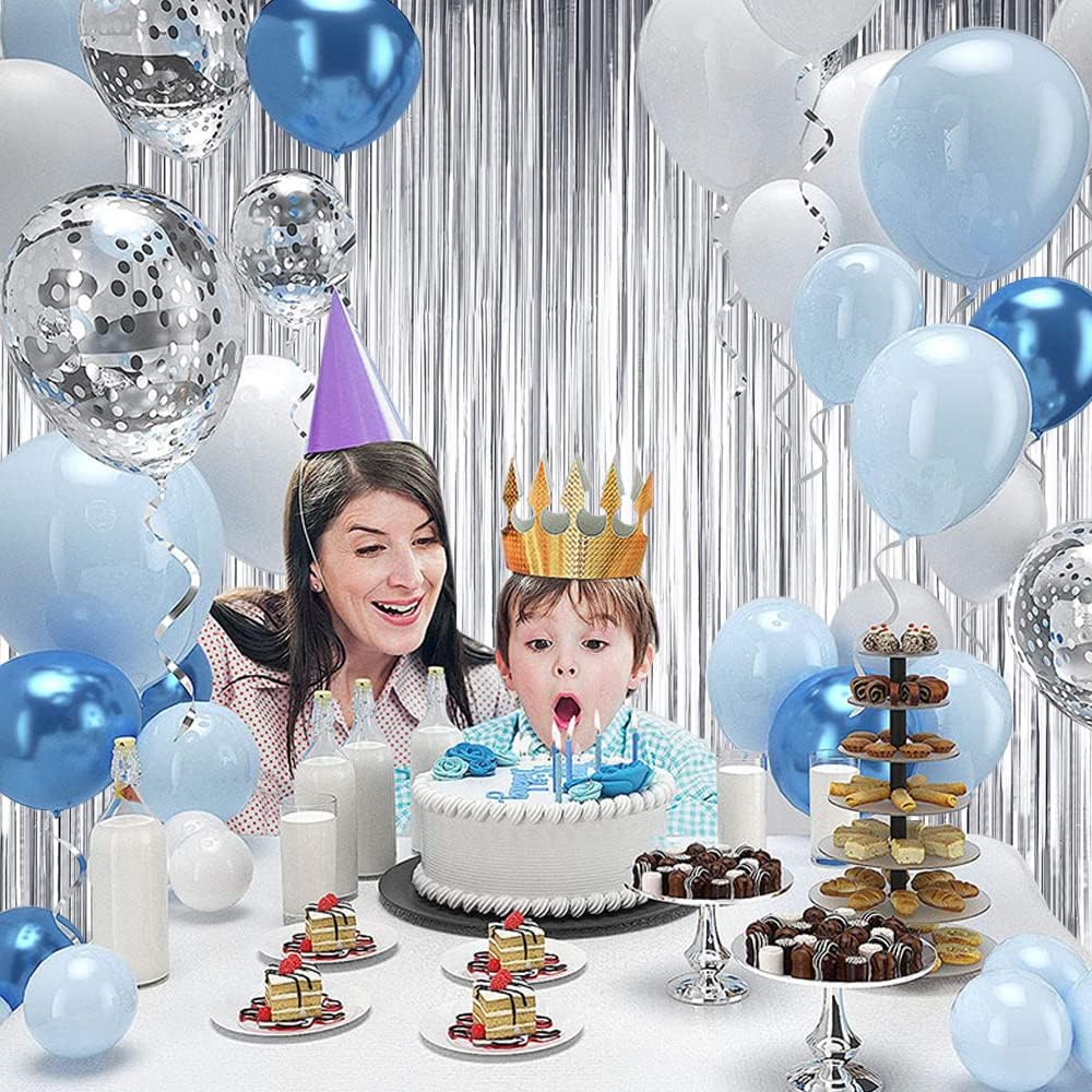 BEISHIDA 2 Pcs Silver Door Streamers Tinsel Curtain Party Streamers Backdrop Fringe Foil Wall Background for Birthday Halloween Christmas Wedding Party Decoration(3.28 ft x 6.56 ft)