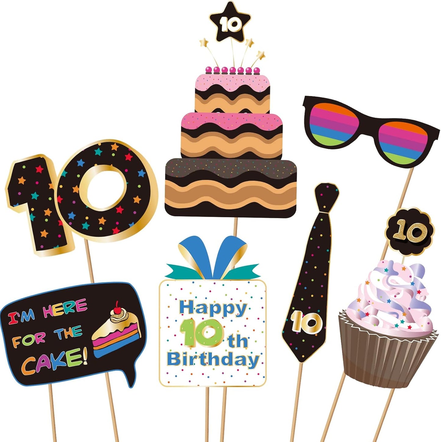 BRT Bearingshui 10th Photo Booth Props - Birthday Party Accessories, Signs, Decorations & Favors