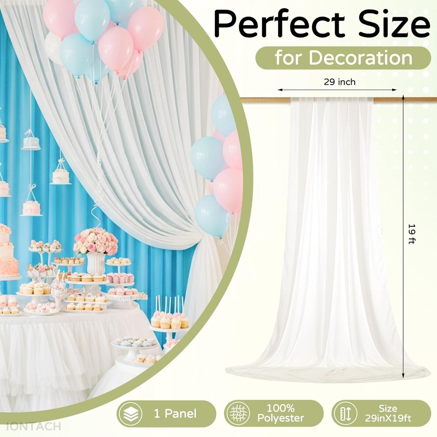 Wedding Arch Draping Fabric 29" x 19Ft Sheer Drapes for Backdrop Wedding Ceremony Reception Ceiling Decor Curtain Baby Bridal Shower Decoration (Ivory, 1 Panel)