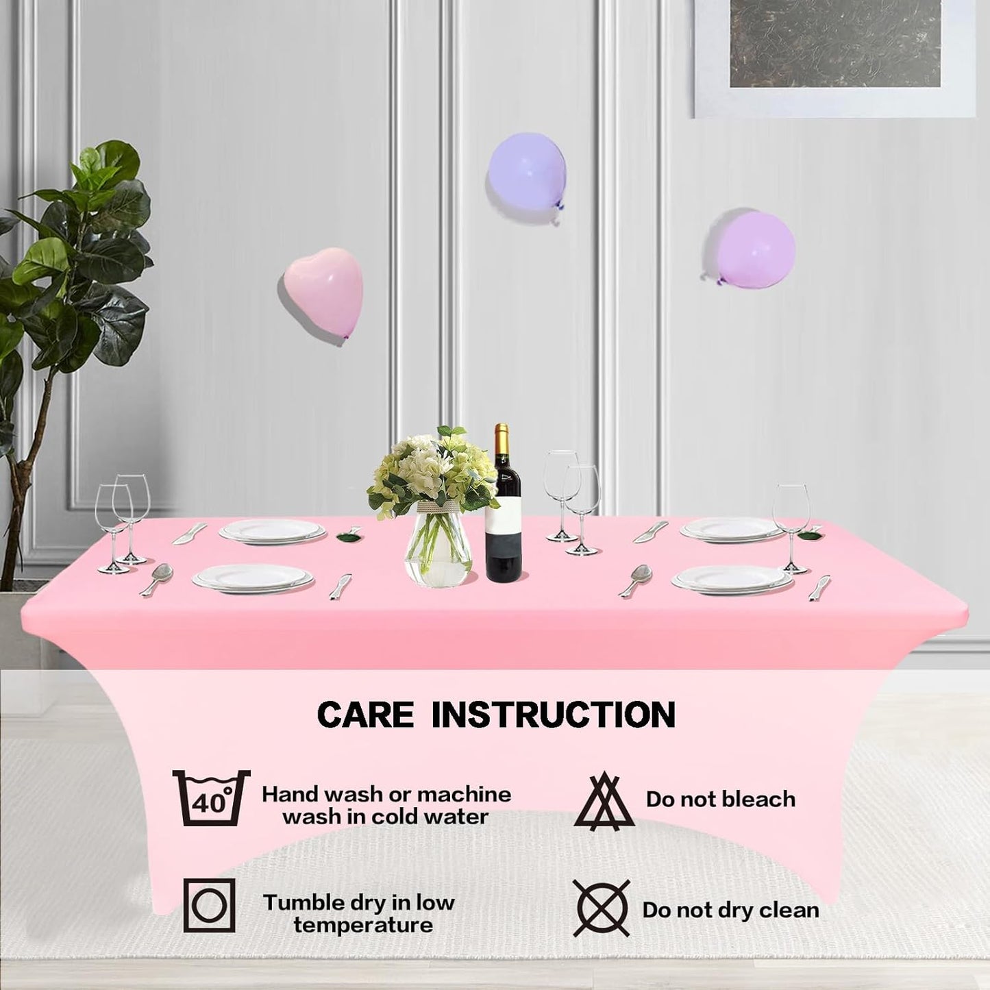 IVAPUPU 8FT Table Cloth for Rectangular Fitted Events Stretch Pink Table Covers Washable Cover Spandex Tablecloth Protector for Party, Wedding, Cocktail, Banquet, Festival