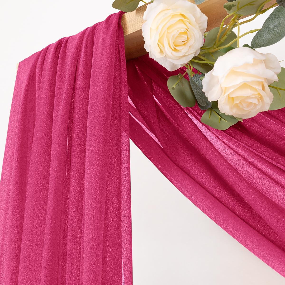 MLMC Hot Pink Wedding Arch Draping Fabric 4 Panels 29" x 20 FT Extra Long Gauze Drapes Sheer Backdrop Curtains 6.6 Yards Outdoor Drapery Panels for Wedding Ceremony Party Ceiling Decoration