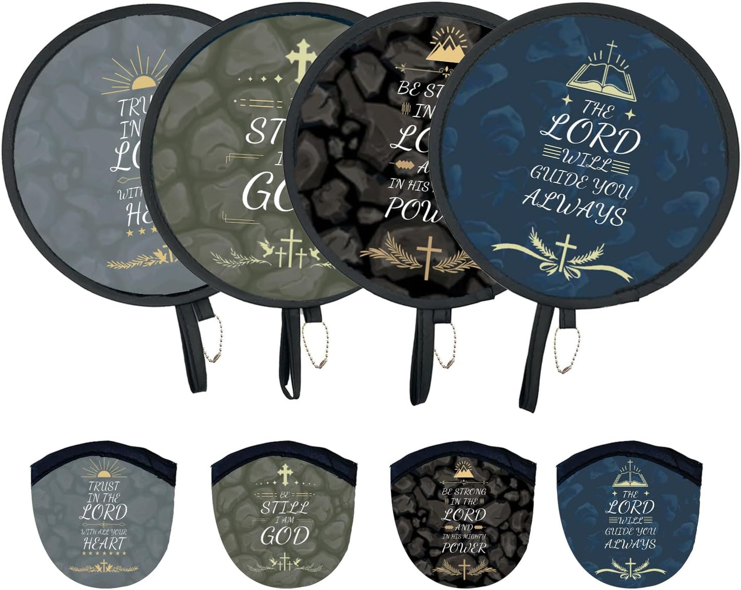 4Pcs Chirstian Round Foldable Hand Fan Japanese Foldable Fan Style Handheld Compact Cooling Fans,Round Folding Fan for Outdoor Games,Xmas Decoration,Festival,Party Favors,Travel,Events