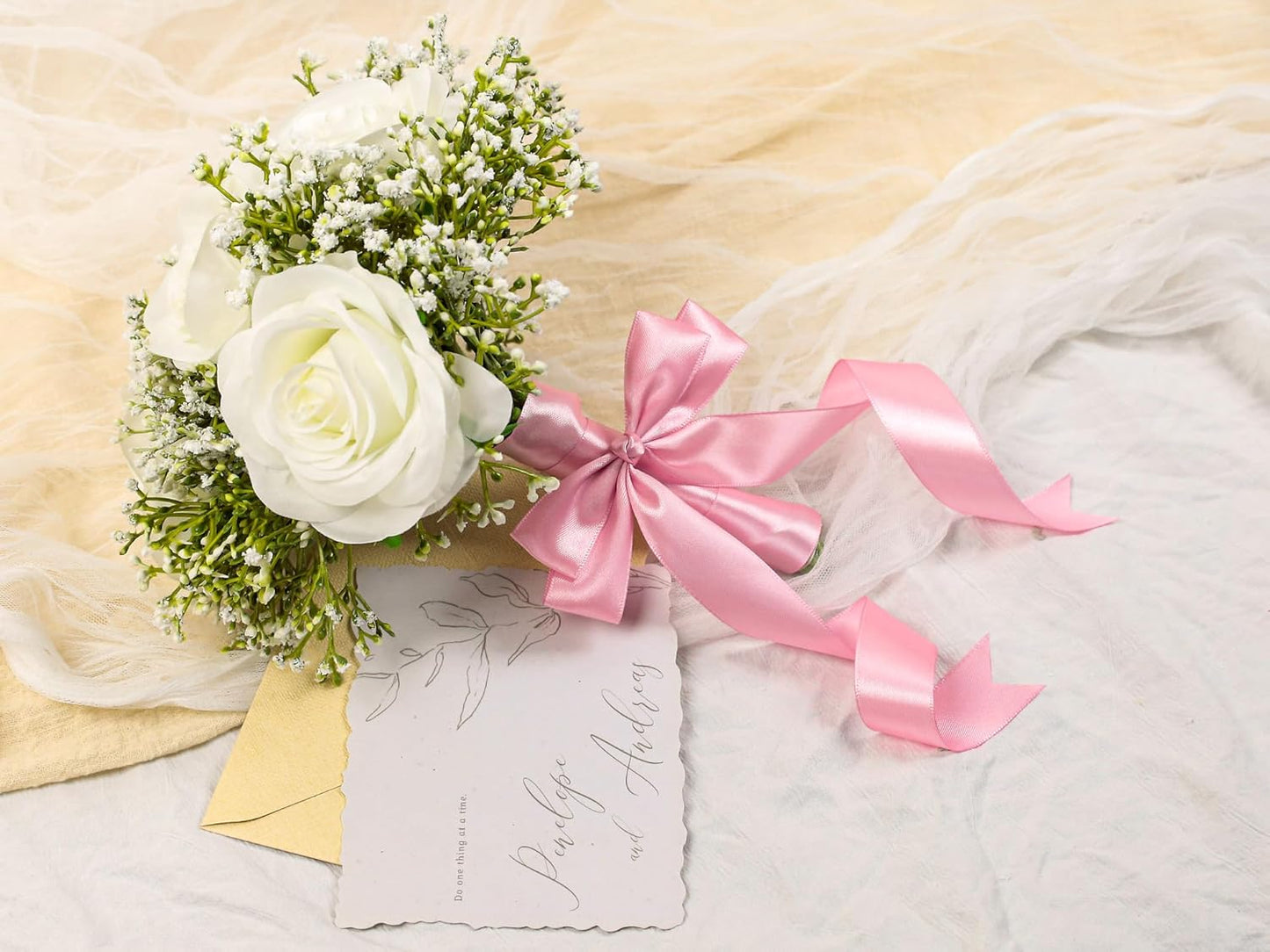 Rose Pink Satin Ribbon 1 inch X Continuous 25 Yards, Single Face Polyester Ribbon Perfect for Gift Wrapping, Flower Bouquet, Wedding Decor, Crafts, Bow Making, Sewing and More