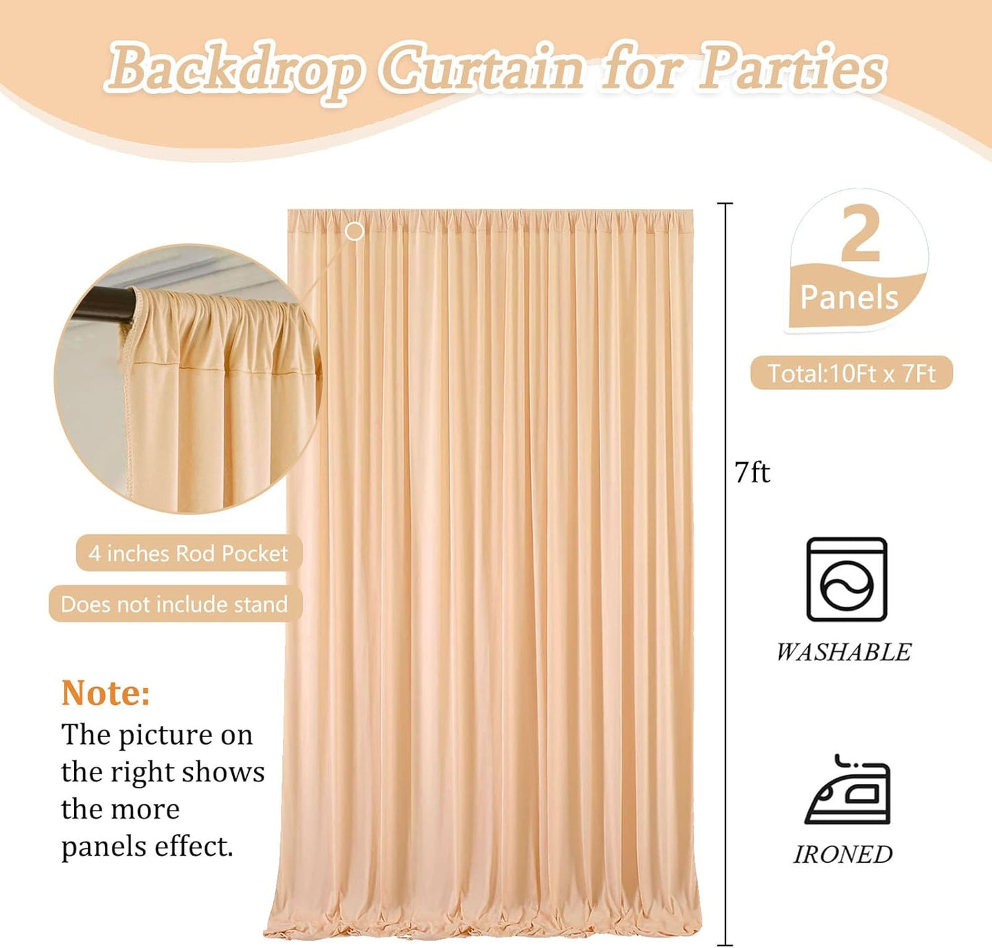 10 x 7 Feet Champagne Backdrop Curtain for Partie, Background Curtains for Photoshoot, Birthday, Wedding, Halloween, Thanksgiving, Christmas Day, New Year Party Decorations 5Ft x 7Ft, 2 Panels