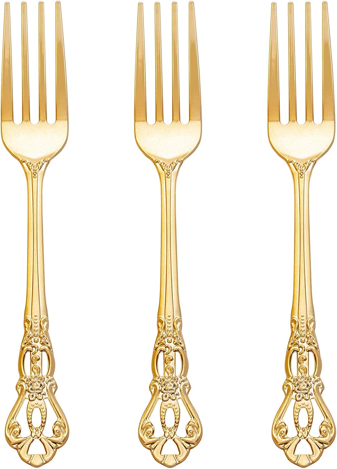 75PCS Gold Plastic Forks - 8.1inch Gold Forks Disposable - Vintage Heavy Duty Dessert Forks - Premium Fancy Plastic Silverware for Parties, Weddings, Dinners and Events