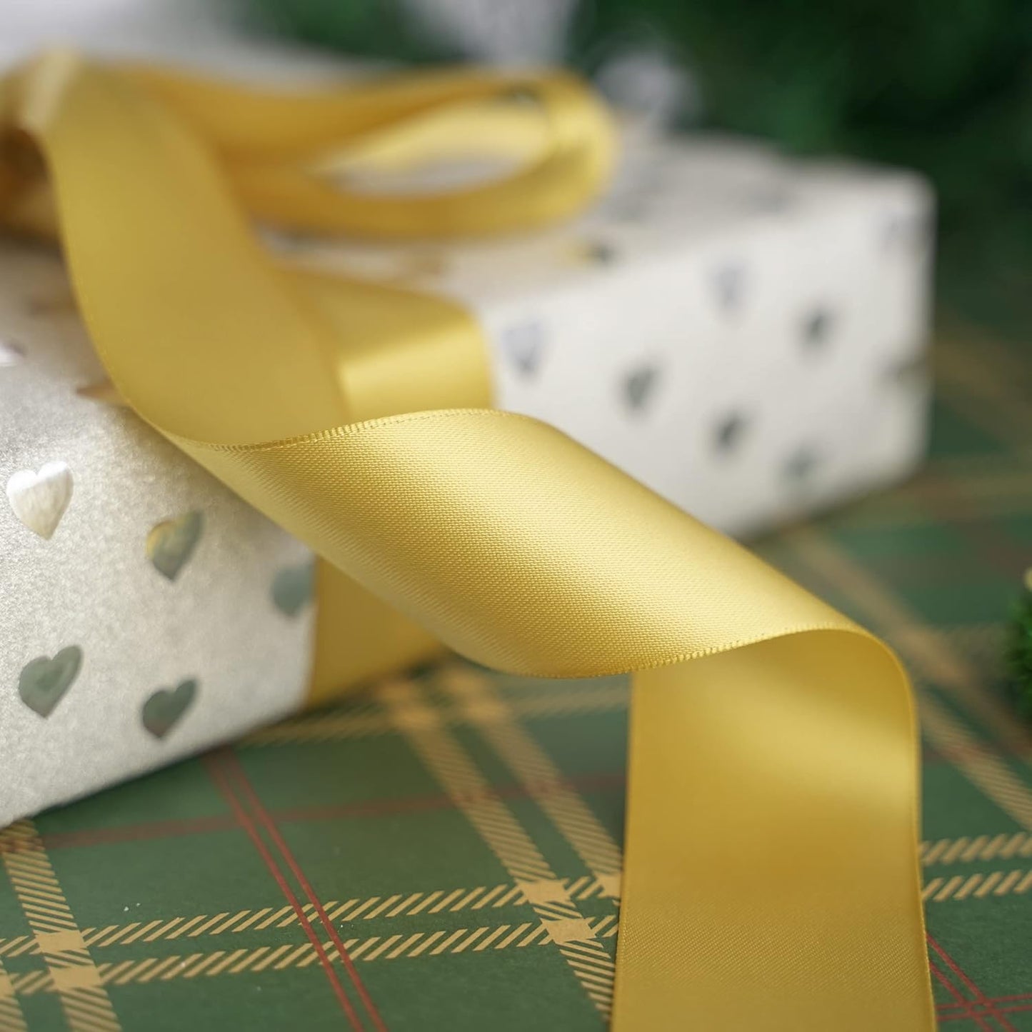 HUIHUANG 1.5 inch Wide Satin Ribbon 50 Yards Gold Double Face Polyester Silk Satin Ribbon for Gift Wrapping Hair Bows Making Floral Bouquet Wedding Invitation Decor Party Favor and Craft Supplies