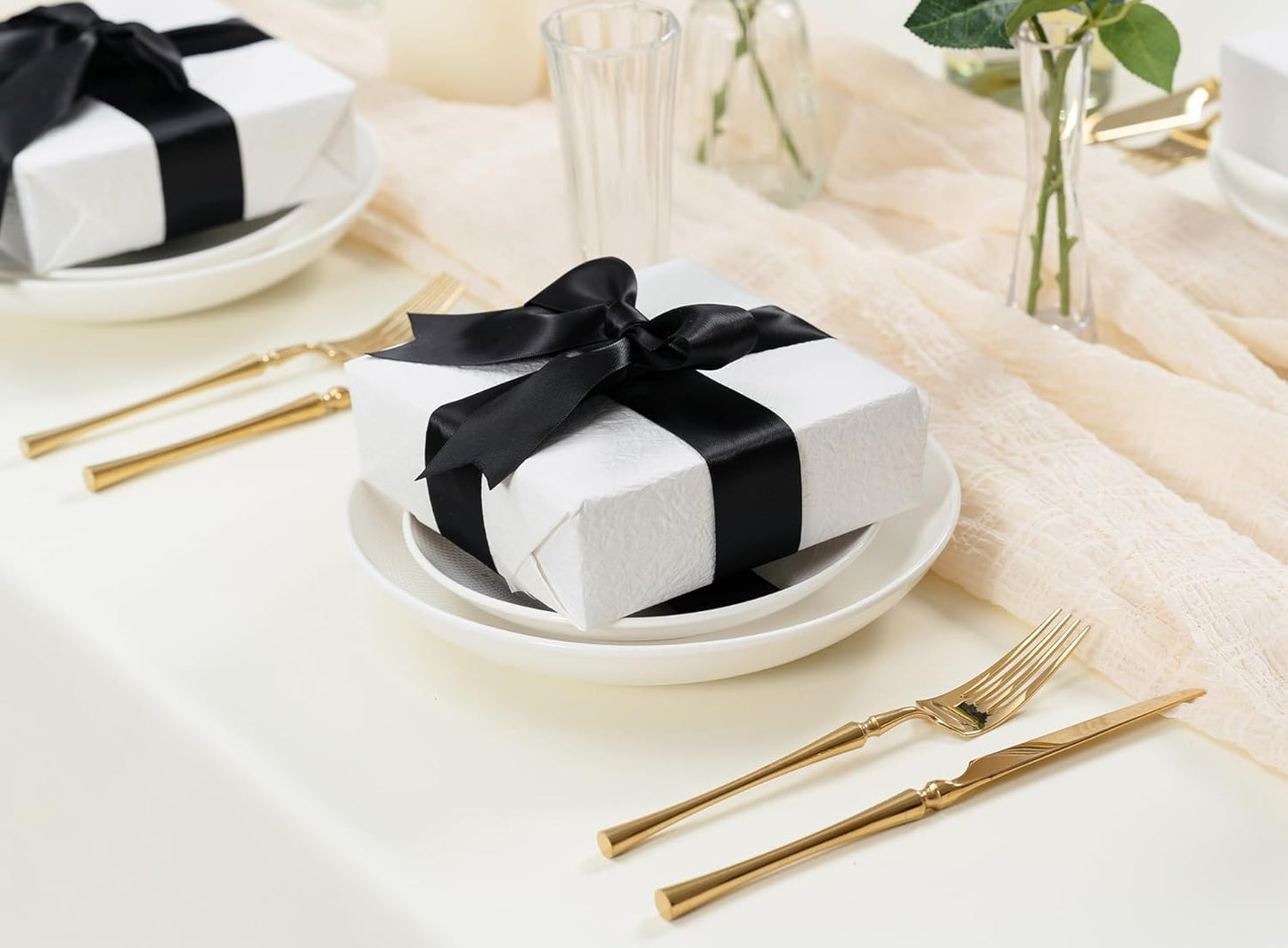 Black Satin Ribbon 1-1/2 Inch x 50 Yards Double-Faced Polyester Hair Ribbons for Women, for Gift Wrapping Paper Bows Wedding Invitations DIY Crafts