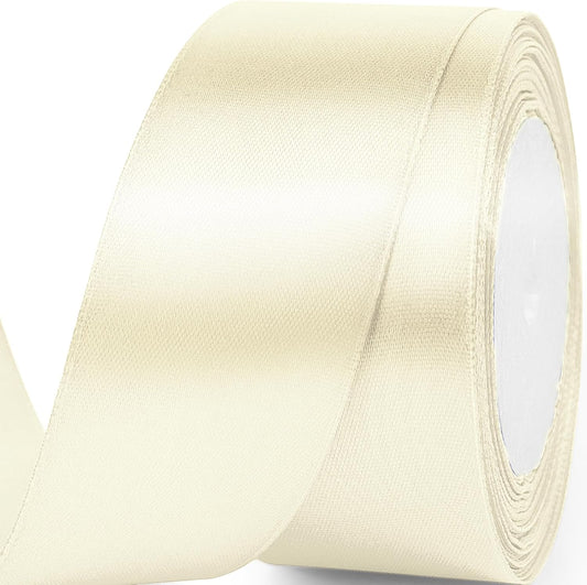 1-1/2" x 25 Yards Satin Ribbon, Ivory Silk Ribbon Ideal for Gift Wrapping, Floral Bouquets, Crafts, Wedding Party Decorations, Christmas and Sewing Projects