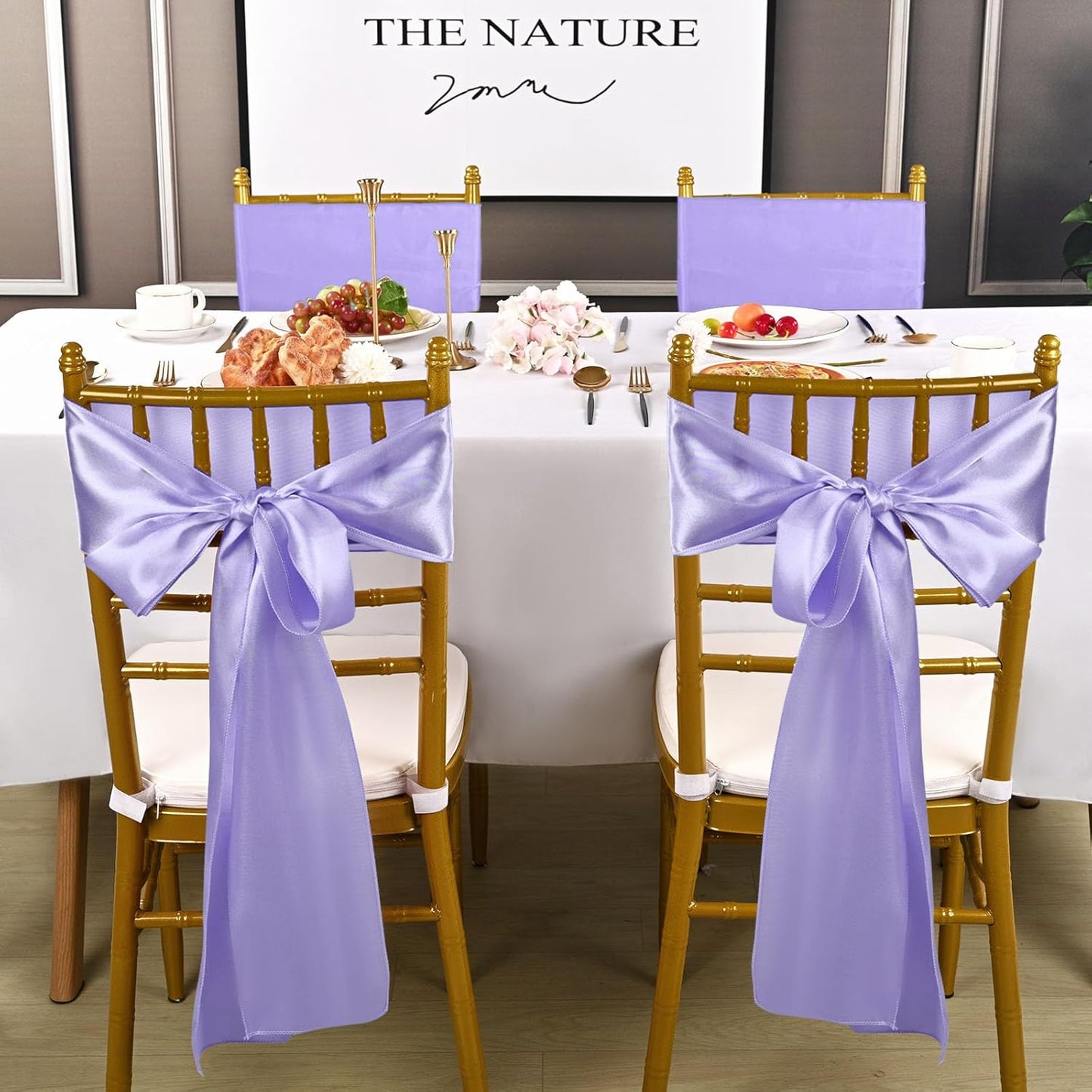 fani 120 PCS Lavender Purple Satin Chair Sashes Bows Universal Chair Cover for Wedding Reception Restaurant Event Decoration Banquet,Party,Hotel Event Decorations (7 x 108 inch)