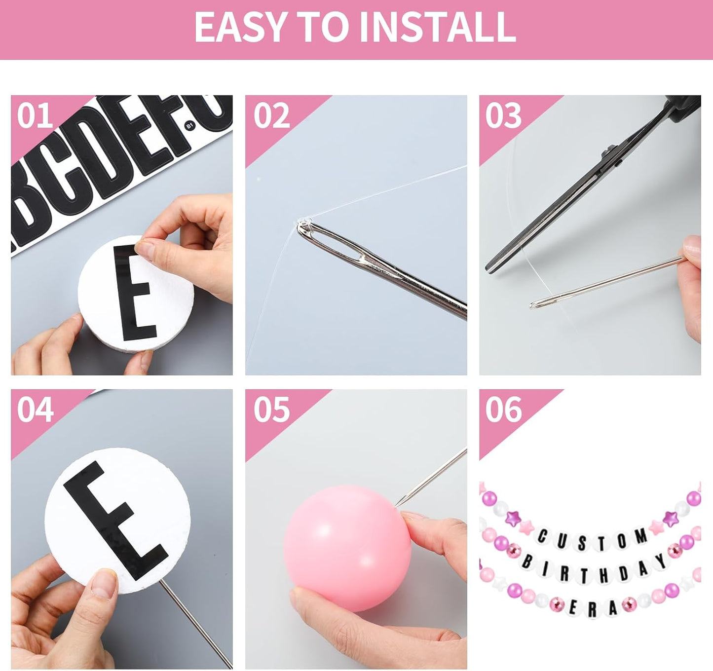 Giant Friendship Bracelet Garland Kit, DIY Birthday Banner with Letters Ball Jumbo Customizable Friendship Bracelet Decor for Halloween Christmas Wedding Party(White, Pink)