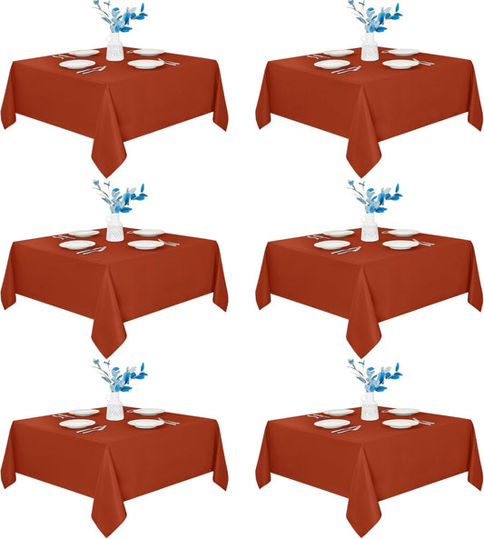 Fitable 6 Pack Square Fall Tablecloths - 70 x 70 Inches, Rust - Stain Resistant and Reusable Table Clothes, Polyester Fabric Table Covers for Dining, Card Tables, Coffee Tables