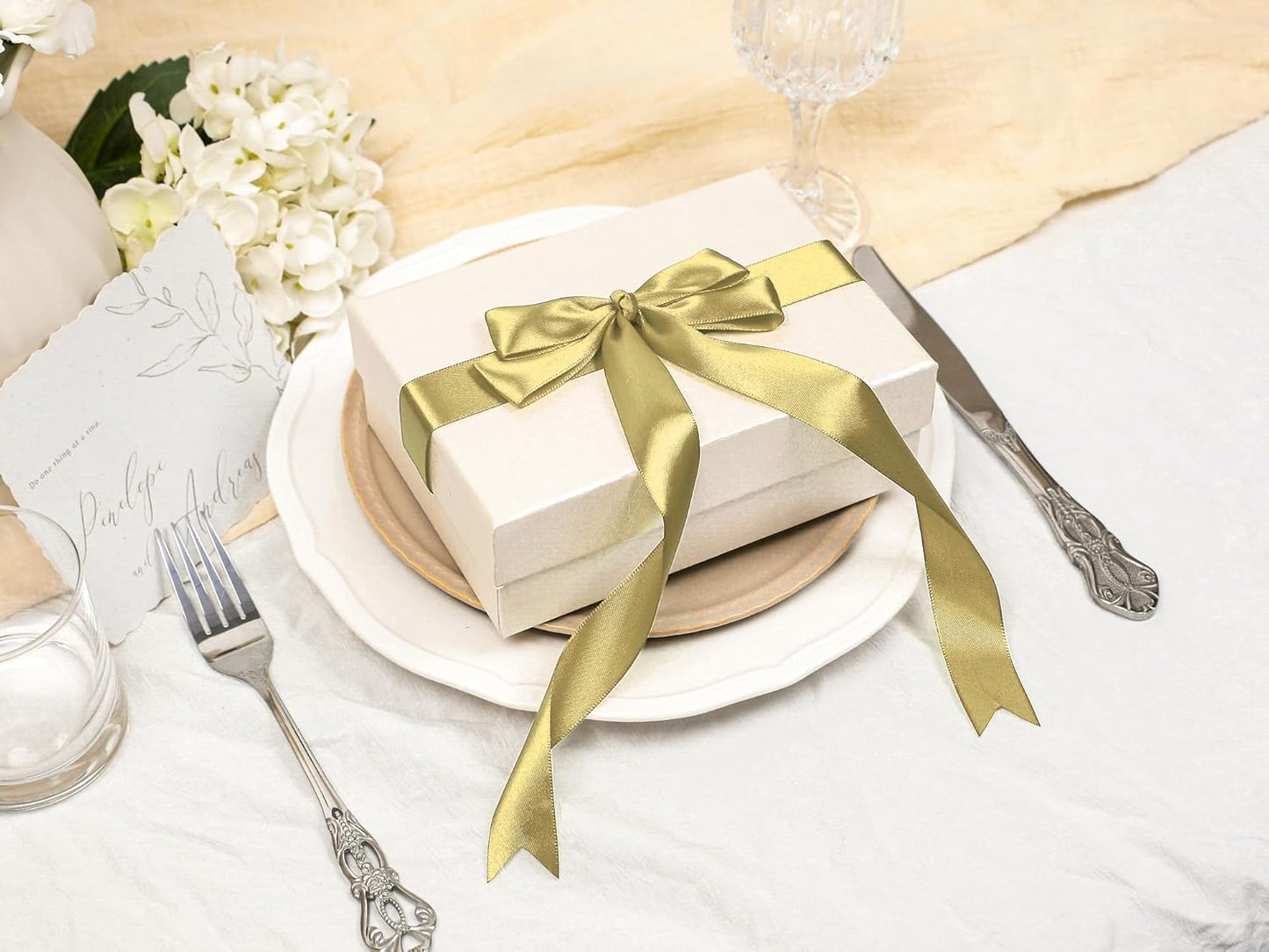 Light Gold Satin Ribbon 1 inch X Continuous 100 Yards, Single Face Polyester Ribbon Perfect for Gift Wrapping, Flower Bouquet, Wedding Decor, Crafts, Bow Making, Sewing and More