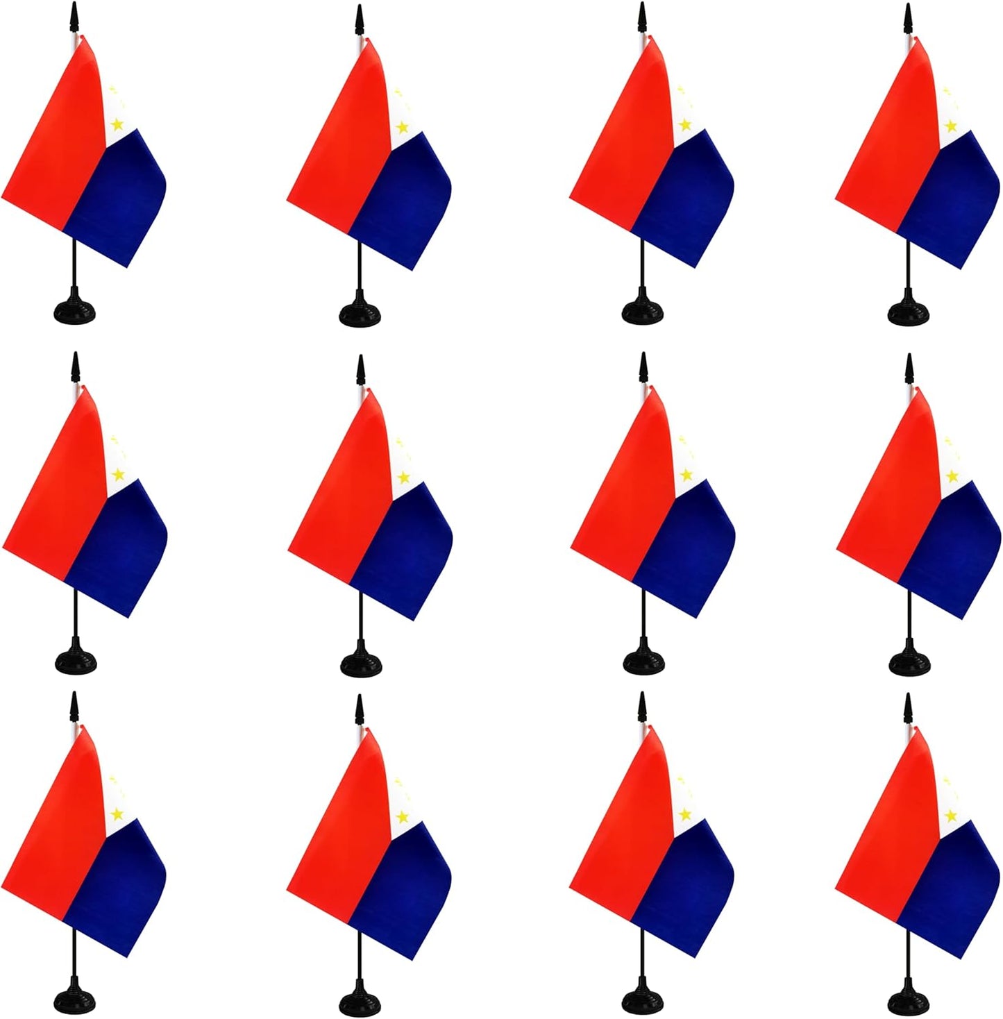Philippines Desk Flag, 12 Pack Filipino Table Office Flag with Black Solid Pole and Stand Base, International Country Flag, Festival Celebration, Classroom Meeting Desktop Decor (Philippines)