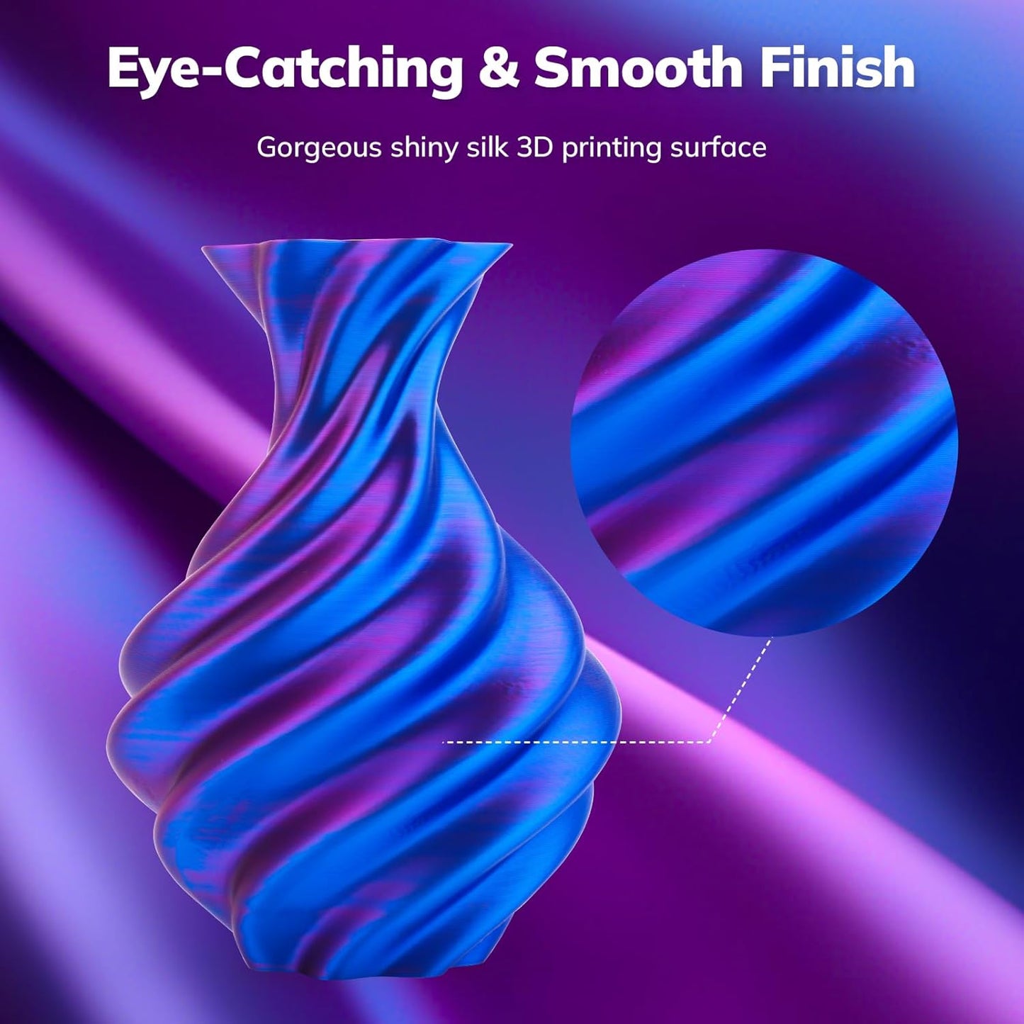 AMOLEN Silk PLA 3D Printer Filament, Shiny Dual Color PLA 1.75mm, Multicolor Change 3D Printing Filament for Most FDM 3D Printer, 1kg Spool(2.2lbs), Blue Fuchsia