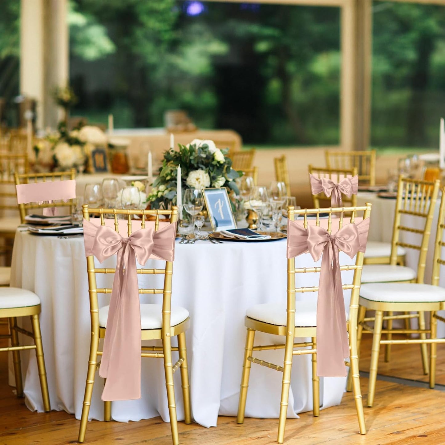 10 PCS Blush Pink Satin Chair Sashes Bows Universal Chair Ribbon Ties Back Sash for Wedding Party Reception Events Banquets Hotel Event Chair Cover Decoration (7x108 inch)