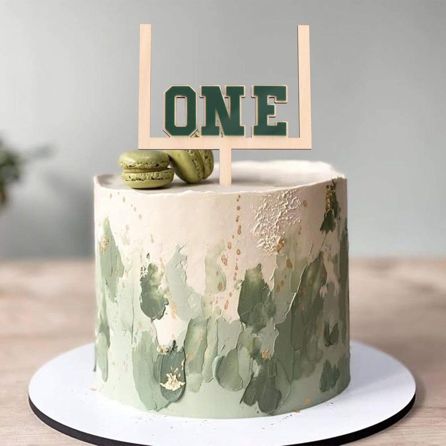 Wood And Acrylic Football One Cake Topper - Football First/1st Birthday Decorations,First Year Down Party Decorations,Rookie Of The Year Cake Decor (football-1)