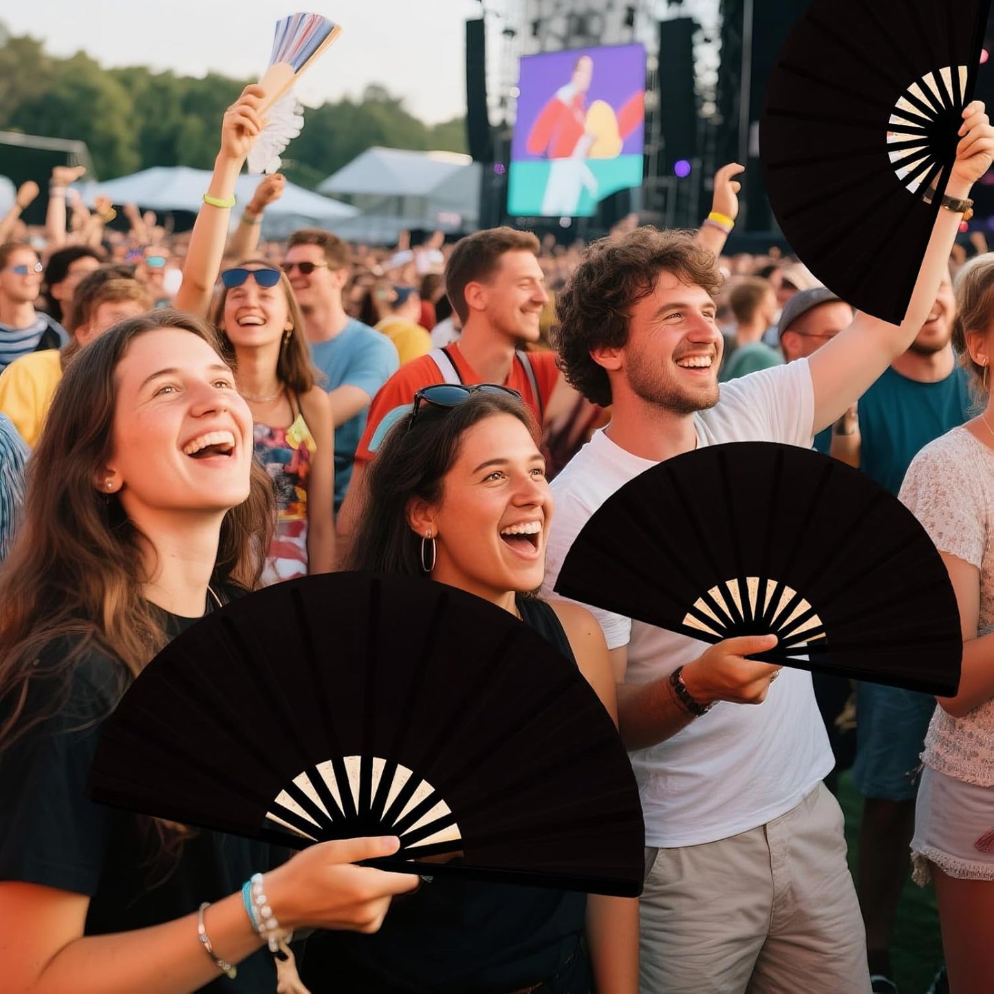 13inch Large Rave Fan Popping Clacking Fans for Line Dancing,Hand Fans for Women Foldable,Boots on The Ground Fan,Portable for Outdoor,Wedding,Party,Decoration (2pcs Black)