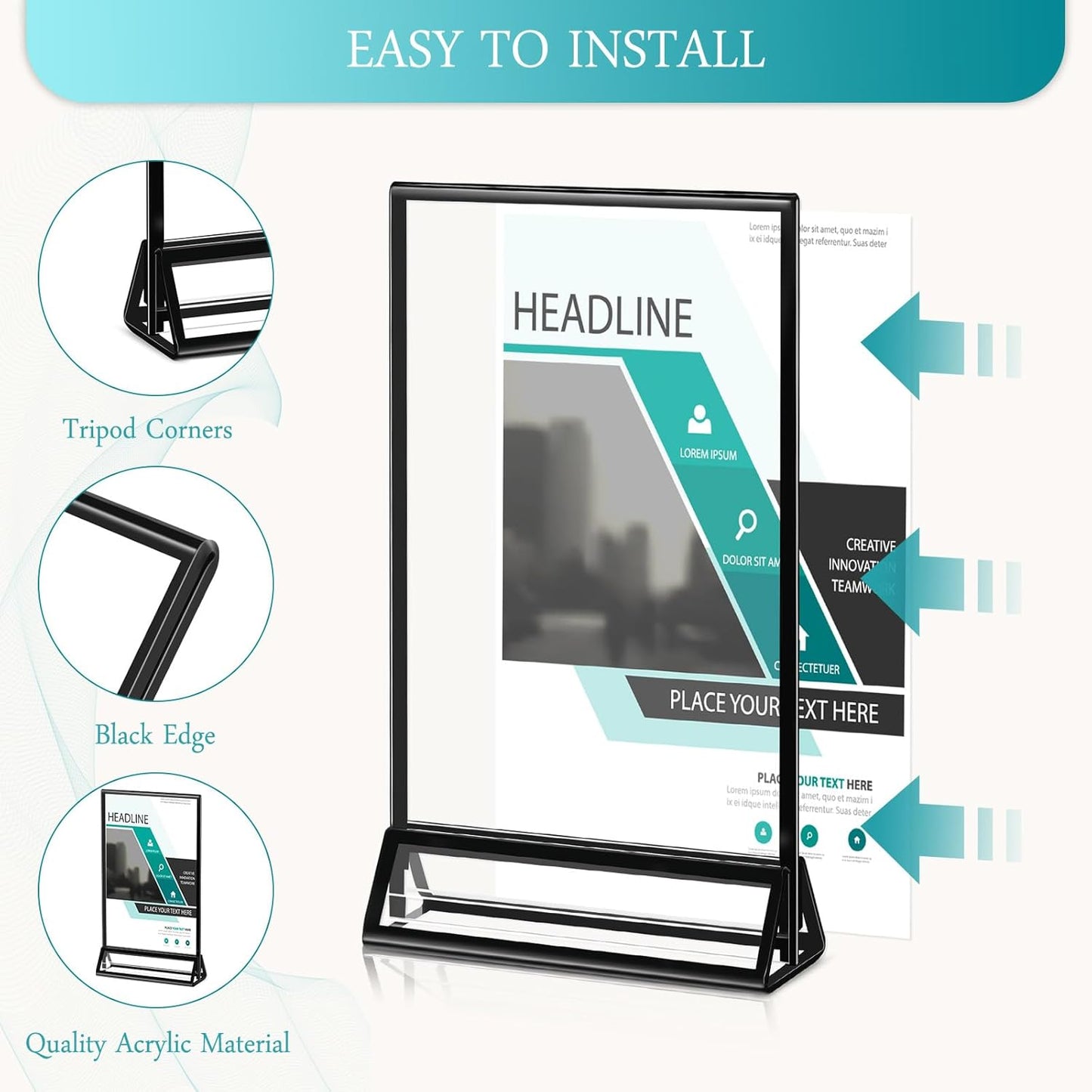 12 Pack Acrylic Sign Holders with Black Border Table Sign Number Holders Double Sided Clear Frame for Wedding Restaurant Picture Centerpiece Party Anniversary(4 x 6 Inch)(4 x 6 Inch)