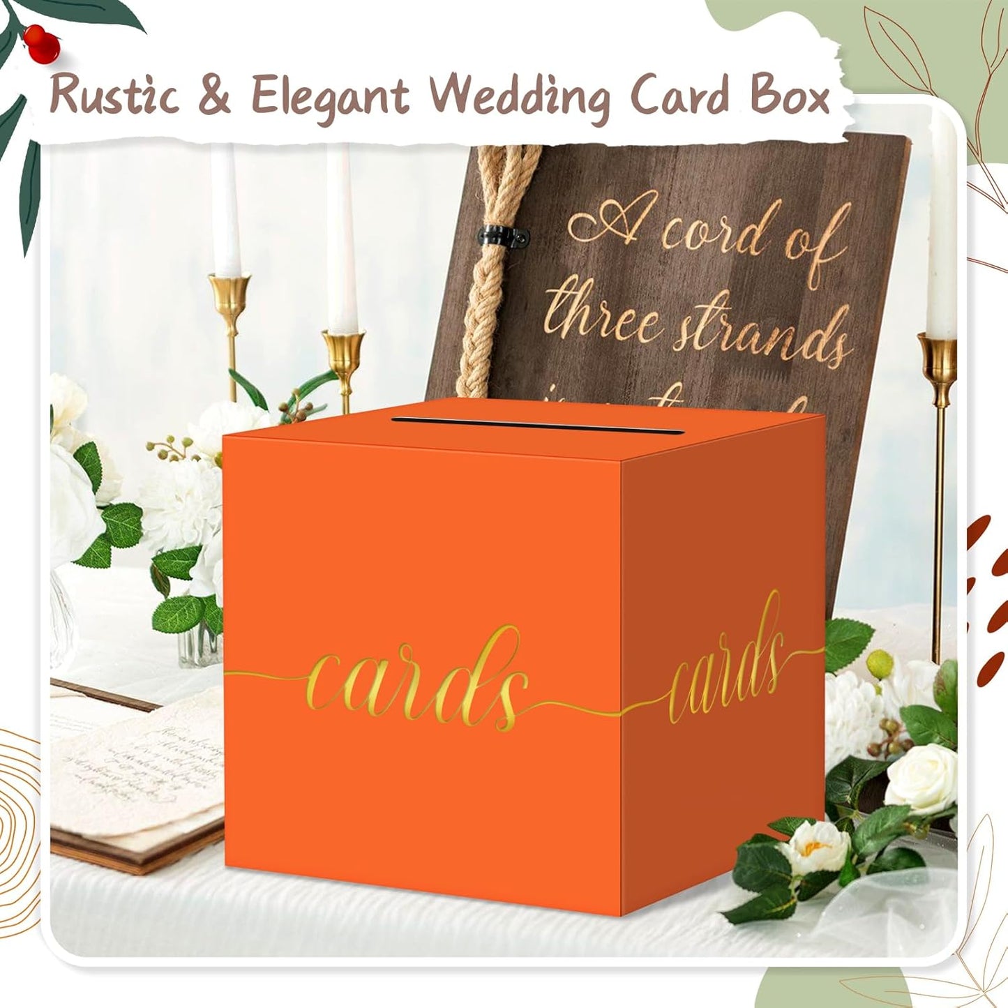 QIKSION Orange Graduation Card Box, Gold Foil Gift Card Box for Party, Graduation, Wedding Reception, Birthday, Baby Shower, Raffle