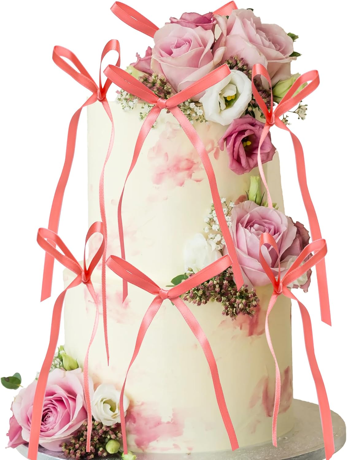 Ephlyn 30Pcs Bow Cupcake Toppers Valentine's Bowknot Ribbons Coquette Bow High Footed Cup Balloon Wall Party Decorations Cake Dessert Picks Baby Girl Birthday Wedding Party Supplies Peach Pink