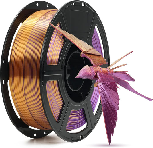 FLASHFORGE Silk Tri-Color Filament, Red, Gold and Purple 3 in 1 Coextrusion Silk PLA Filament 1.75mm, 3D Printer Filament Color Change 1kg(2.2lbs) Spool, Dimensional Accuracy +/- 0.02mm