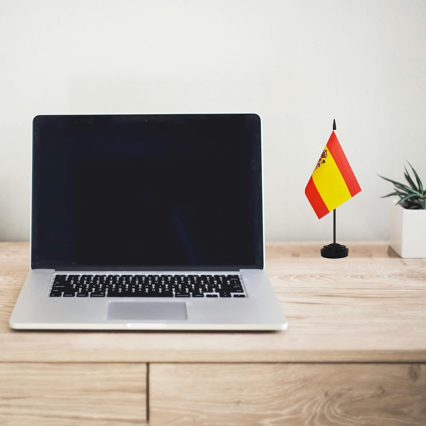 12 Pack Spain Desk Flags, Spanish Desktop Flag, Small Miniature Office Flags with 12" Black Pole and Black Base, Offices, Classroom, Home, Festival Decoration (Spain)