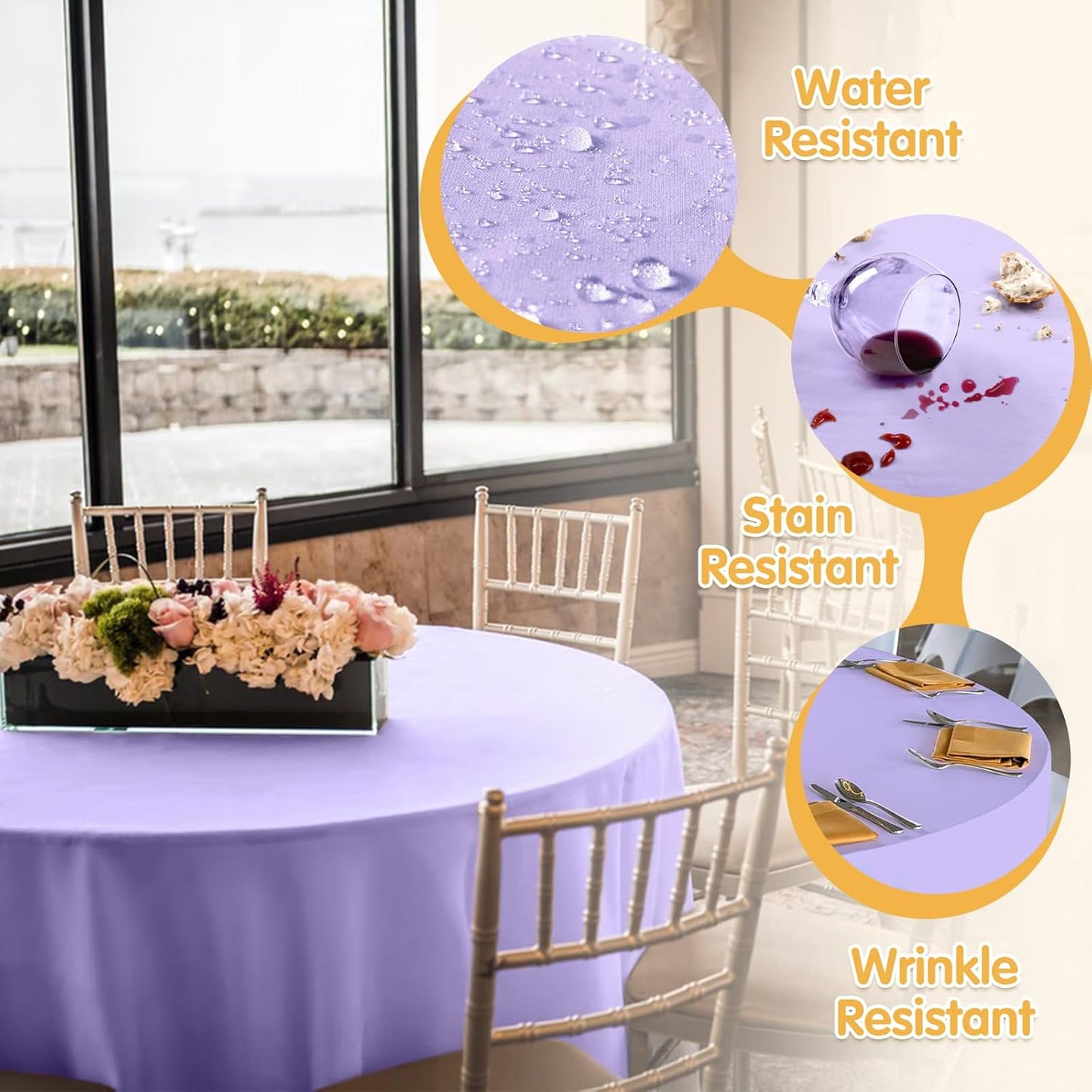 BRILLMAX 4 Pack Lavender Round Tablecloths 120 Inch - Circle Bulk Linen Polyester Fabric Washable Table Cloth Cover for Wedding Reception Banquet Birthday Party Buffet Restaurant