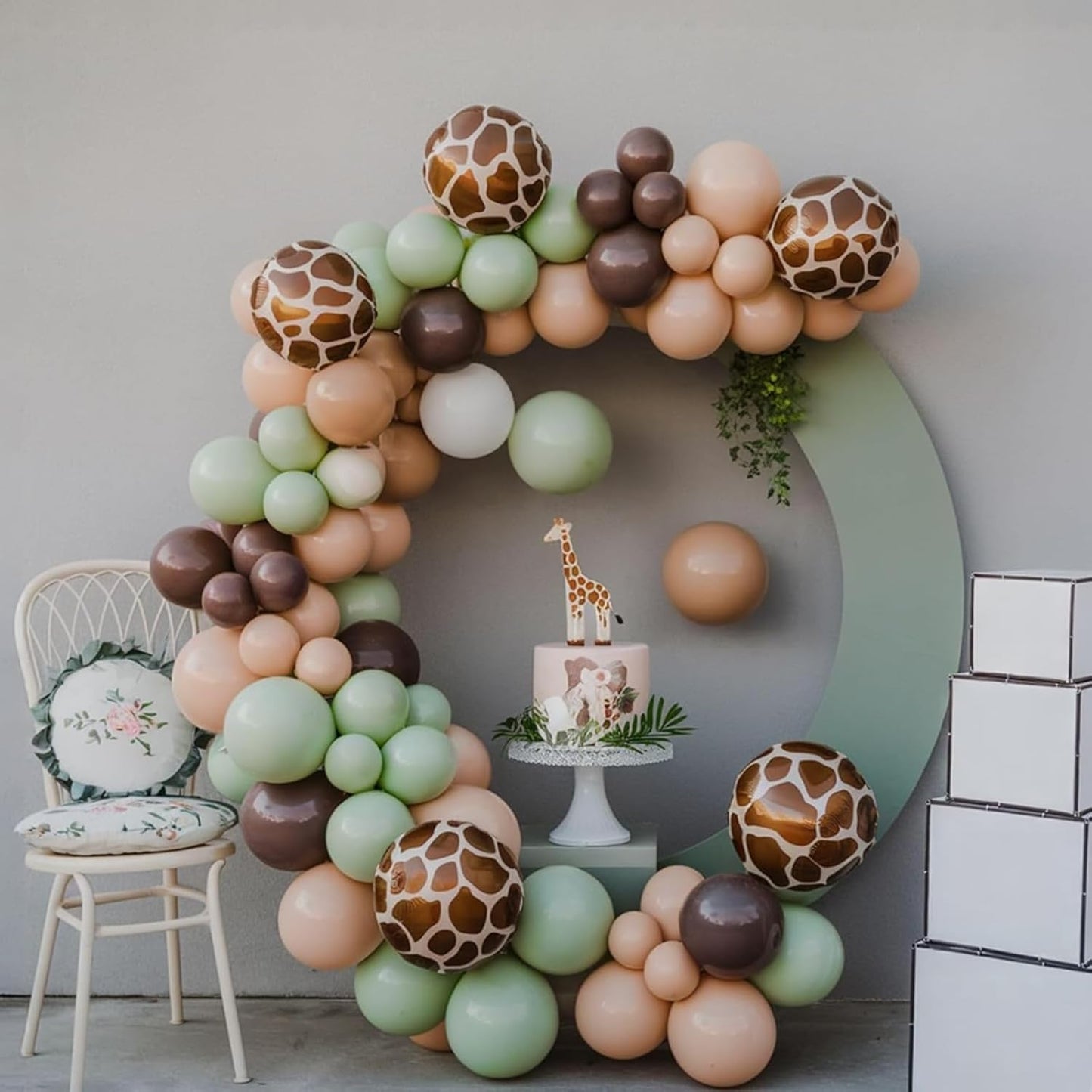Jungle Balloons, 12 Inch Green and Brown Balloons, Sage Green Brown Apricot Giraffe Khaki Print Latex Balloon for Safari Baby Shower Forest Jungle Animal Theme Birthday Party Decorations