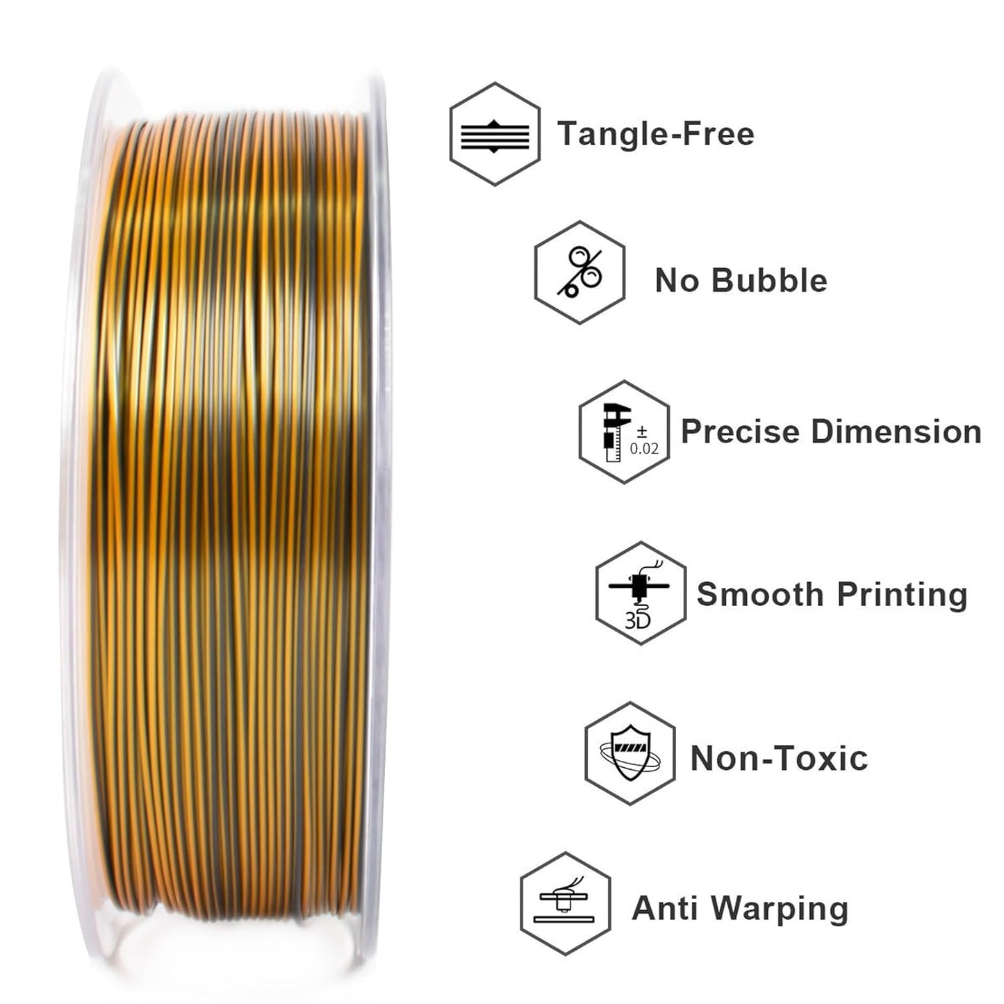 GIANTARM Silk PLA 3D Printer Filament, Tri-Color 3D Printing PLA Filament 1.75mm, Shiny Silk PLA, Dimensional Accuracy +/- 0.03 mm, 1kg/2.2lbs (Purple+Gold+Black)