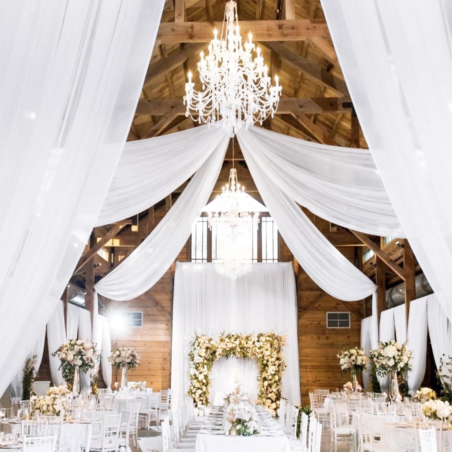 6 Panels White Ceiling Drapes 5ftx15ft Wedding Ceiling Drapes Chiffon Fabric Arch Draping Sheer Curtains Soft Drapery Draping Wedding Ceiling Decorations for Party Ceremony Stage Swag