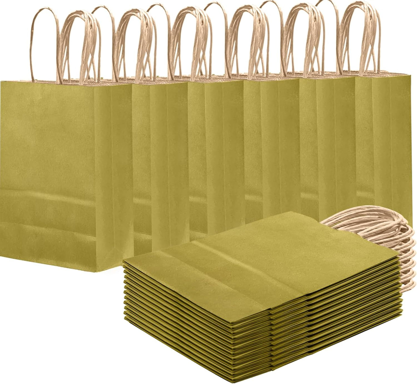 qiqee Grass Green Gift Bag with Handles Bulk 24Pcs Paper Bags -8.3"x6"x3. 15" Party Favor Bags - Solid Color