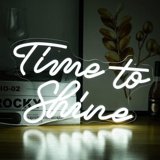 Time To Shine Neon Sign White Led Sign Time To Shine Neon Lights Decor for Lover Dimmable Letter Neon Wall Signs USB Powered with Switch Neon Signs for Wall Decor Party Wedding（16.5’’X10.2’’）
