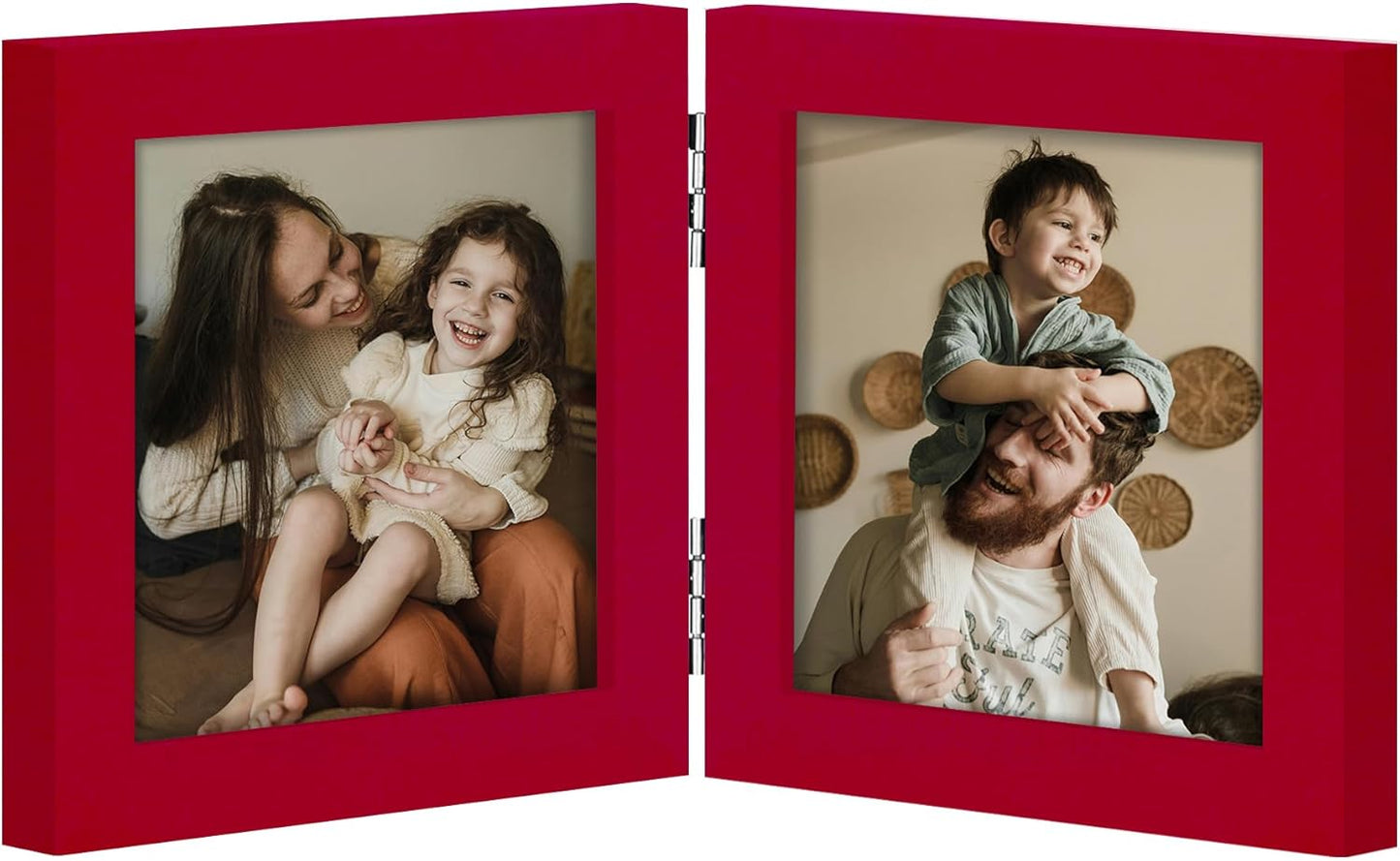 decorUhome Double 4x4 Picture Frame Vertical, Engineered Wood Bifold Photo Frame with Plexiglass for Tabletop Display, 4x4, Red
